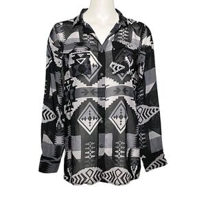 Tasha Polizzi McKenzie Aztec Button Down Shirt Small Black Sheer Western Cowboy